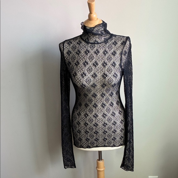 Free People Tops - Free People Black Lace Turtleneck Top